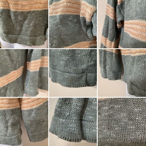 Vintage Prophecy Cottagecore Grandpacore Linen Blend Sage Striped Knit Sweater M - Picture 11 of 11